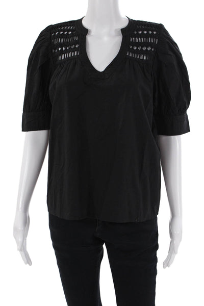 Elan Womens Cotton Scoop Neck Short Sleeve Cut Out Tunic Blouse Black Size S
