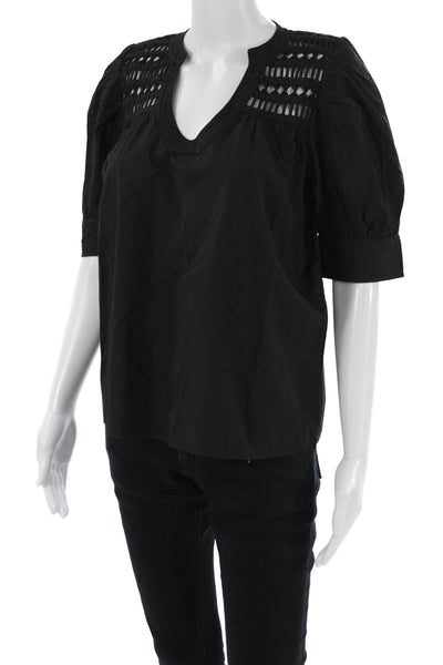 Elan Womens Cotton Scoop Neck Short Sleeve Cut Out Tunic Blouse Black Size S