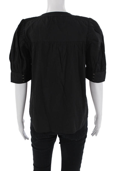 Elan Womens Cotton Scoop Neck Short Sleeve Cut Out Tunic Blouse Black Size S