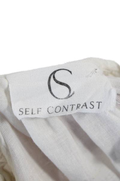 Self Contrast Textured Short Puff Sleeve Lightweight Blouse White Size S