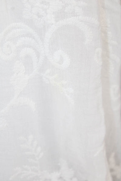 Anthropologie Womens Embroidered Print Short Sleeve Sheer Blouse White Size XS