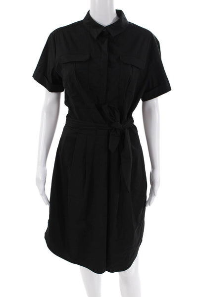 Cynthia Steffe Womens Cotton Collar Short Sleeve Pockets Dress Black Size 8