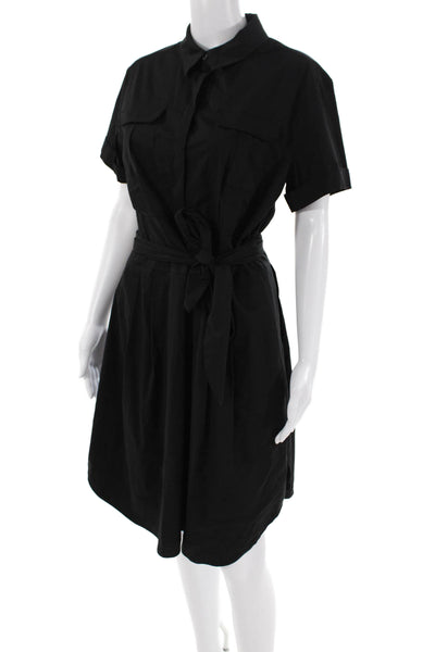 Cynthia Steffe Womens Cotton Collar Short Sleeve Pockets Dress Black Size 8