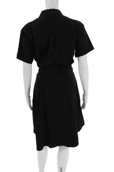 Cynthia Steffe Womens Cotton Collar Short Sleeve Pockets Dress Black Size 8