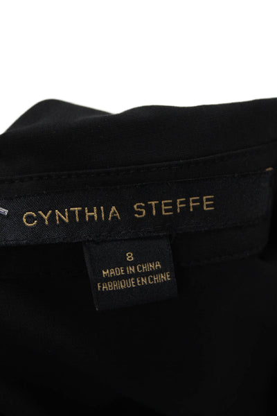 Cynthia Steffe Womens Cotton Collar Short Sleeve Pockets Dress Black Size 8