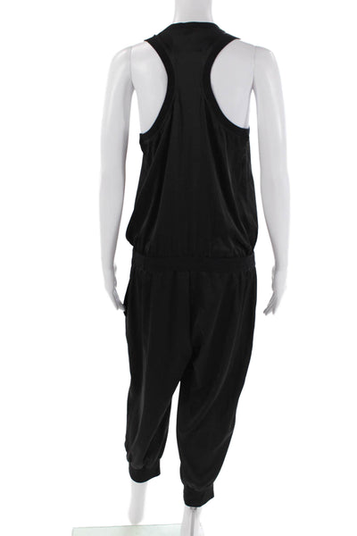 Central Park West Womens Scoop Neck Sleeveless Cuff Ankle Jumpsuit Black Size M