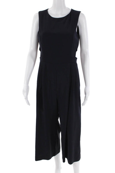 Parker Womens Crew Neck Cut Out Sleeveless Wide Leg Jumpsuit Silver Size Medium