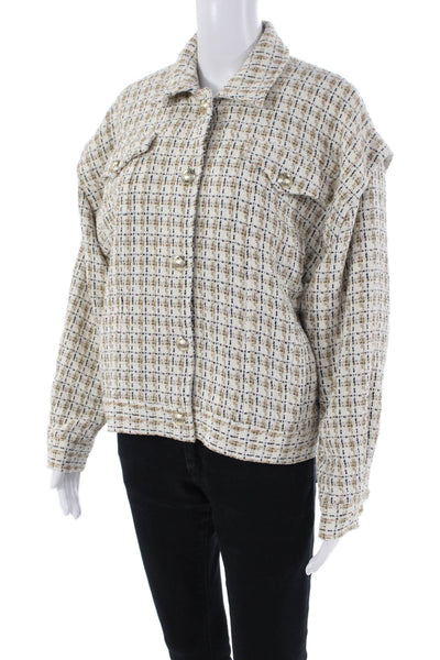 Intermix Womens Cotton Textured Collar Long Sleeve Jacket Brown Size S