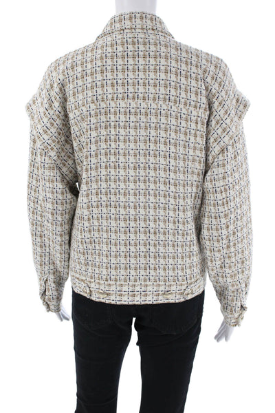 Intermix Womens Cotton Textured Collar Long Sleeve Jacket Brown Size S