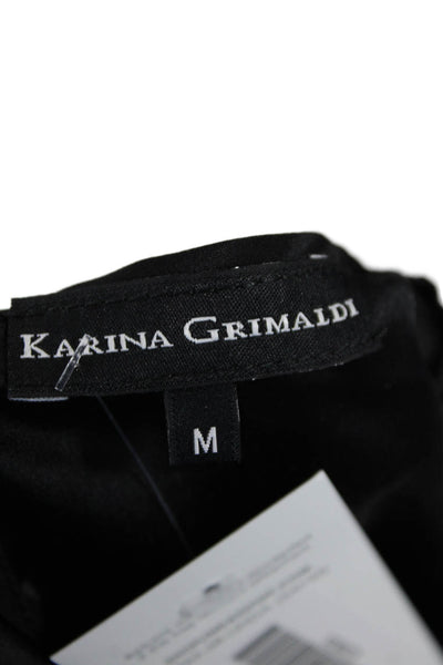 Karina Grimaldi Womens Silk Fringe Detail Scoop Neck Blouse Top Black Size M