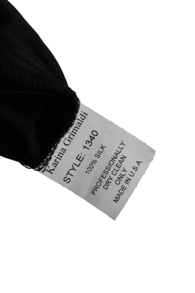 Karina Grimaldi Womens Silk Fringe Detail Scoop Neck Blouse Top Black Size M