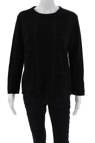 Reiss Womens Plaid Long Sleeves Crew Neck Sweater Black Cotton Size Small