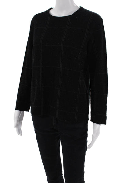 Reiss Womens Plaid Long Sleeves Crew Neck Sweater Black Cotton Size Small
