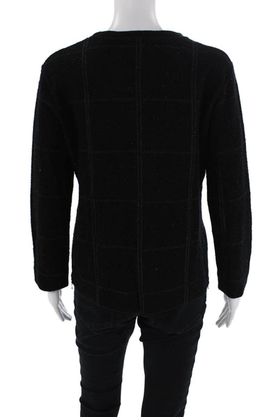 Reiss Womens Plaid Long Sleeves Crew Neck Sweater Black Cotton Size Small