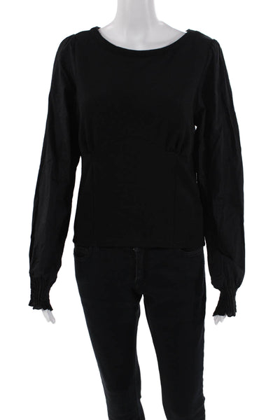 Anthropologie Womens Long Smocked Sleeves Pullover Blouse Black Size Medium
