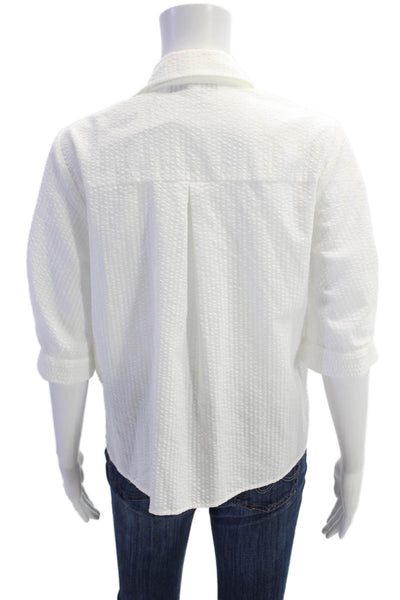 Kimberly Taylor Womens Collared Contrast Pocket Cropped Blouse White Size XS