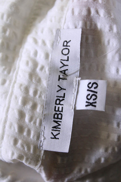 Kimberly Taylor Womens Collared Contrast Pocket Cropped Blouse White Size XS