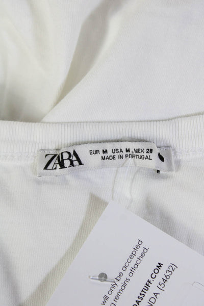 Zara Womens Cotton Crew Neck Short Sleeve Oversized Top White Size M