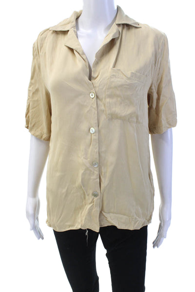 Zara Womens Collared Short Sleeve Button Down Top Solid Beige Size S