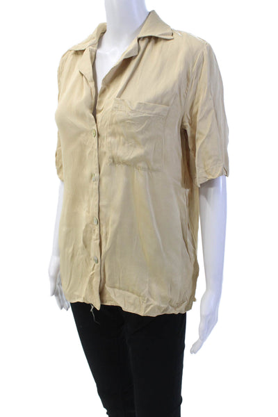 Zara Womens Collared Short Sleeve Button Down Top Solid Beige Size S