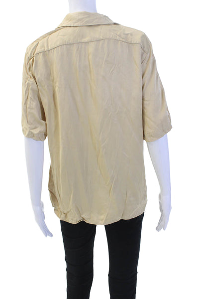 Zara Womens Collared Short Sleeve Button Down Top Solid Beige Size S