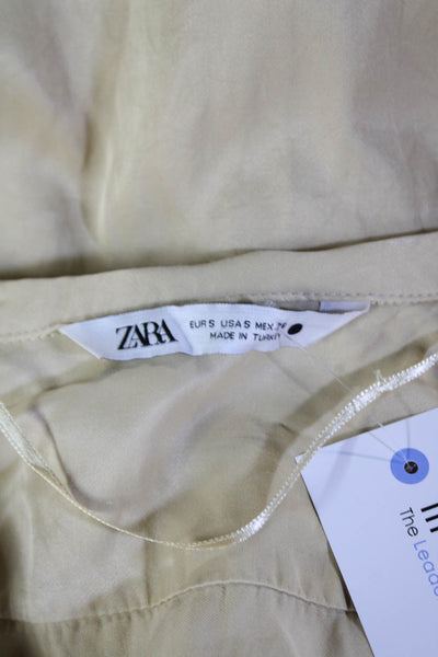 Zara Womens Collared Short Sleeve Button Down Top Solid Beige Size S