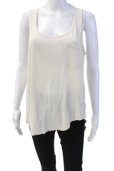 LA Made Womens Cotton Round Neck Pocketed Casual Tank Top Beige Size S