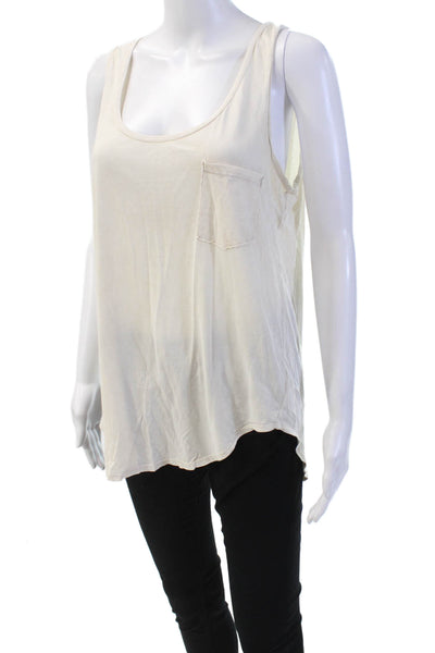 LA Made Womens Cotton Round Neck Pocketed Casual Tank Top Beige Size S