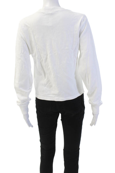 Brandy Melville Womens Cotton Crew Neck Long Sleeve Eye Motif Top White One Size