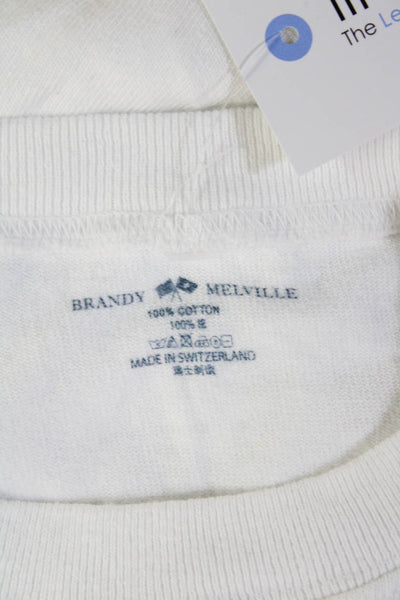 Brandy Melville Womens Cotton Crew Neck Long Sleeve Eye Motif Top White One Size