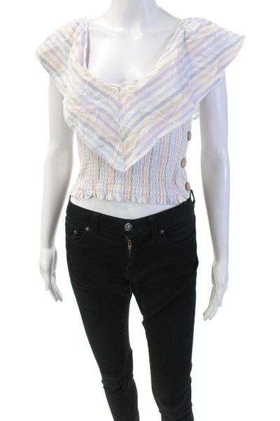 Vintage Havana Womens Cotton Striped Off The Shoulder Top Multicolor Size S