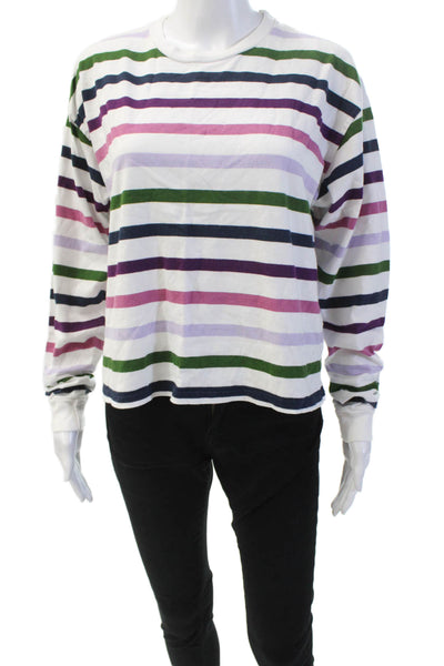 Brandy Melville Womens Cotton Crew Neck Long Sleeve Striped Top White One Size