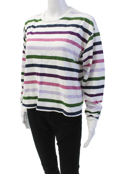Brandy Melville Womens Cotton Crew Neck Long Sleeve Striped Top White One Size
