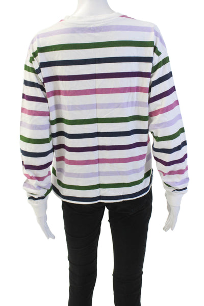 Brandy Melville Womens Cotton Crew Neck Long Sleeve Striped Top White One Size