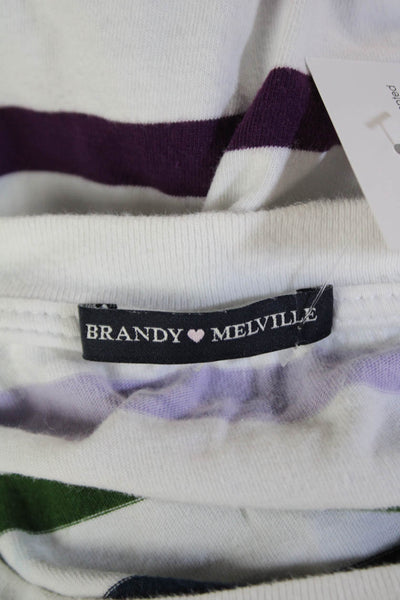 Brandy Melville Womens Cotton Crew Neck Long Sleeve Striped Top White One Size