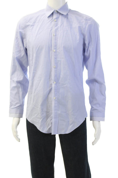 Calvin Klein Mens Cotton Collared Geometric Print Button Down Shirt Blue Size 15