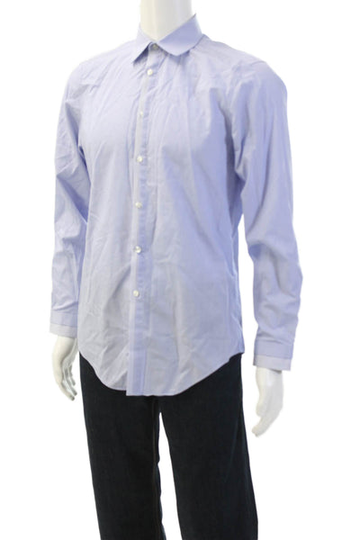 Calvin Klein Mens Cotton Collared Geometric Print Button Down Shirt Blue Size 15