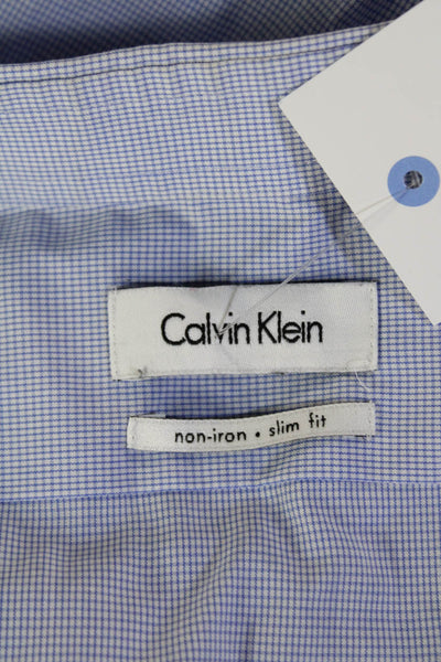 Calvin Klein Mens Cotton Collared Geometric Print Button Down Shirt Blue Size 15