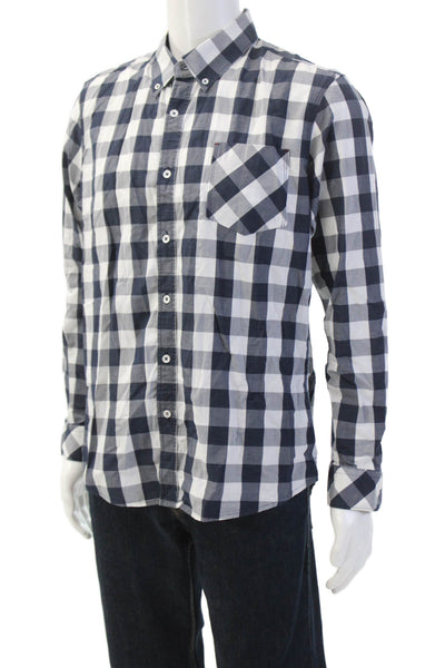 7 Diamonds Womens Cotton Geometric Print Button Down Shirt Blue Size L