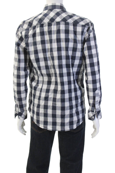 7 Diamonds Womens Cotton Geometric Print Button Down Shirt Blue Size L