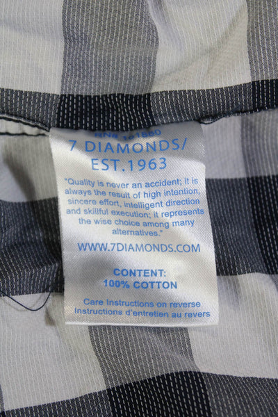 7 Diamonds Womens Cotton Geometric Print Button Down Shirt Blue Size L