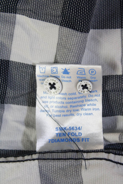 7 Diamonds Womens Cotton Geometric Print Button Down Shirt Blue Size L