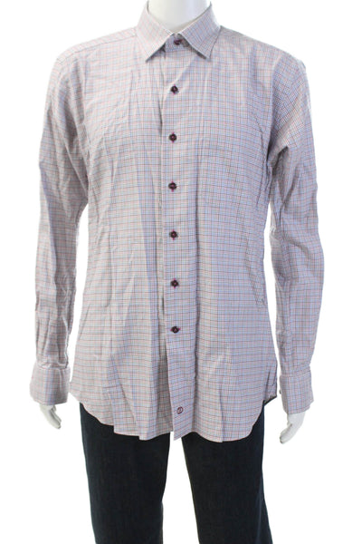 David Donahue Mens Cotton Plaid Long Sleeve Button Down Shirt Multicolor Size XL