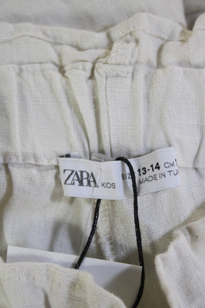 Zara Womens Linen Drawstring Waist Wide Legged Pants Light Beige Size 13-14