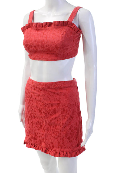 Free People Womens Cotton Floral Ruffle Detail Crop Top & Shorts Set Red Size XS