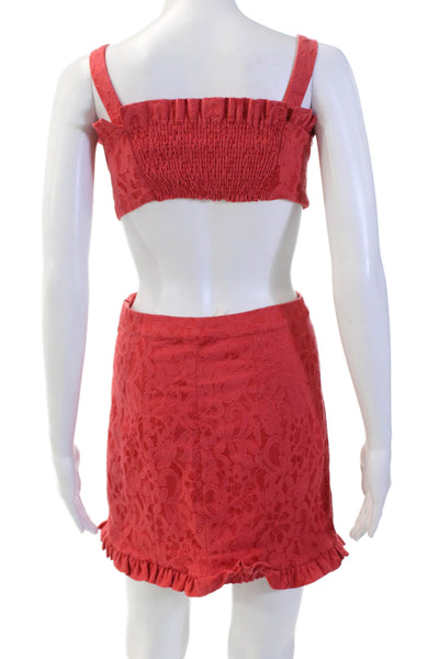 Free People Womens Cotton Floral Ruffle Detail Crop Top & Shorts Set Red Size XS