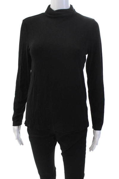 Cynthia Rowley Womens Long Sleeve Turtleneck Knit Shirt Black Cotton Size Medium