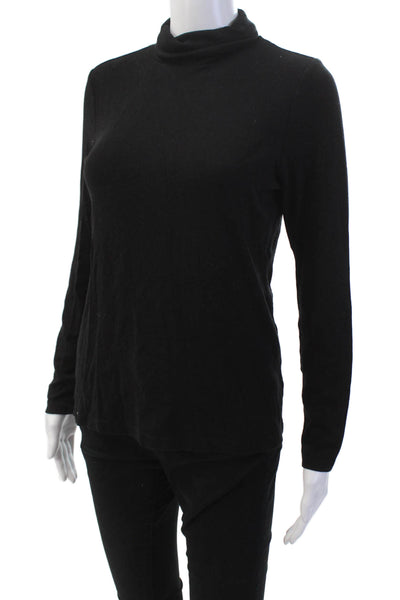 Cynthia Rowley Womens Long Sleeve Turtleneck Knit Shirt Black Cotton Size Medium