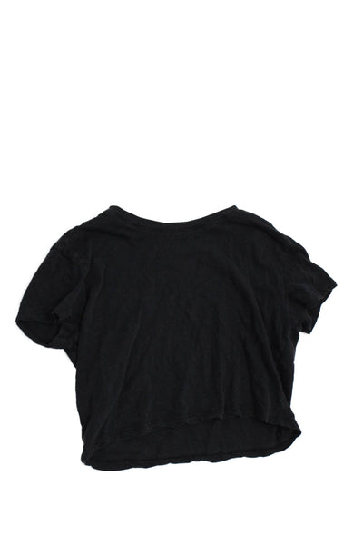 Katie J Girls Short Sleeve Crew Neck Cropped Tee Shirt Black Cotton Size Medium