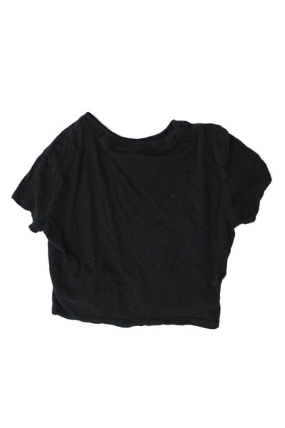 Katie J Girls Short Sleeve Crew Neck Cropped Tee Shirt Black Cotton Size Medium